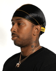 Nick Wavy Collection - Satin Durag (Black Body / Yellow Stitch) - The Cut Buddy - The Cut Buddy