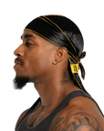 Nick Wavy Collection - Satin Durag (Black Body / Yellow Stitch) - The Cut Buddy - The Cut Buddy