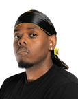 Nick Wavy Collection - Satin Durag (Black Body / Yellow Stitch) - The Cut Buddy - The Cut Buddy