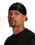 Nick Wavy Collection - Satin Durag (Black Body / Yellow Stitch) - The Cut Buddy - The Cut Buddy