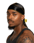 Nick Wavy Collection - Satin Durag (Black Body / Yellow Stitch) - The Cut Buddy - The Cut Buddy