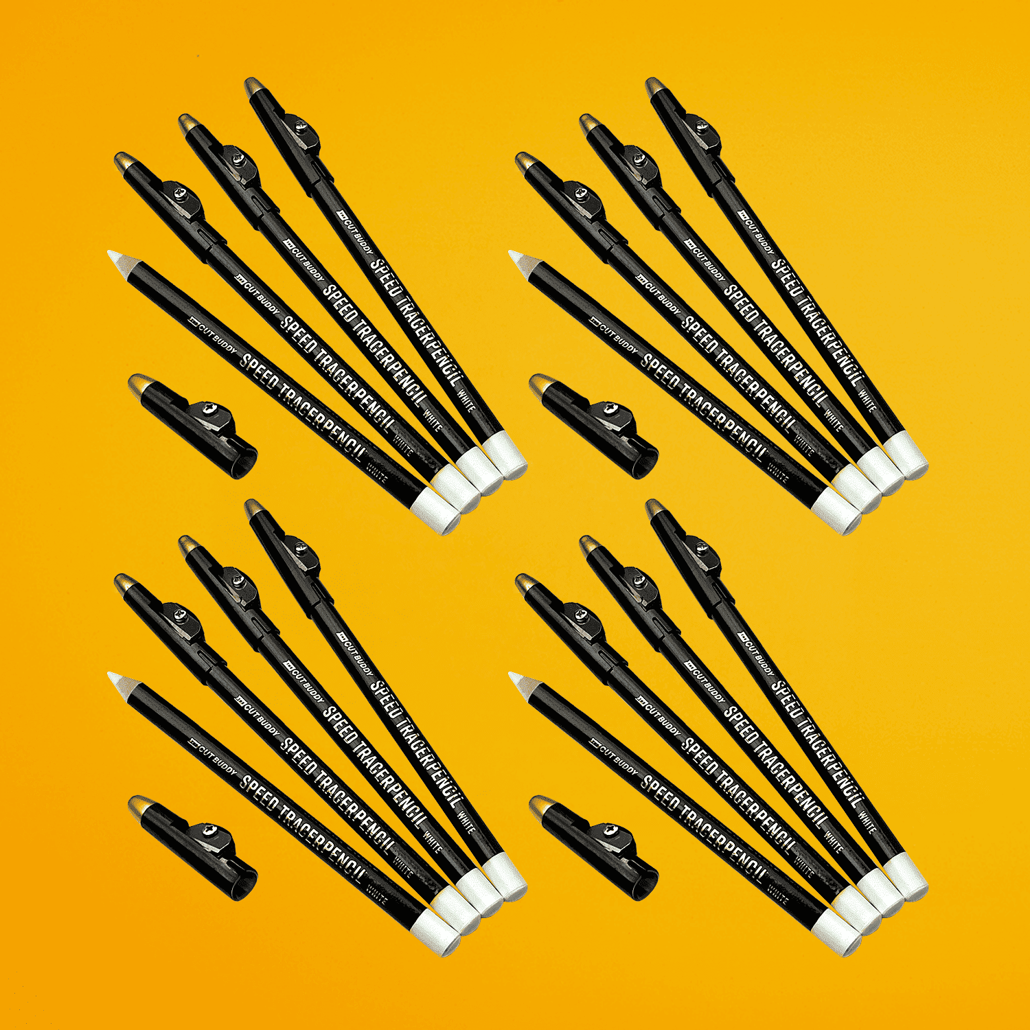 4 PACK - Speed Tracer Barber Pencils + Sharpener (Ivory White)