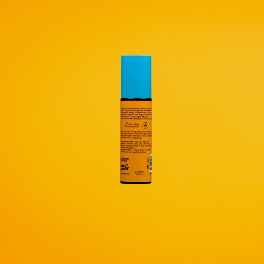 Product profile for a soothing post-shave spray featuring cooling botanical extracts for immediate anti-inflammatory relief.