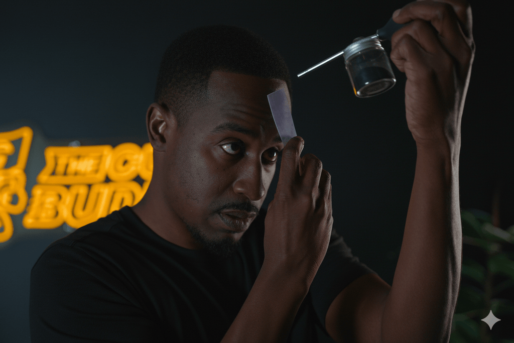 Action shot demonstrating the use of the enhancement stencil for professional-grade hairline detailing.