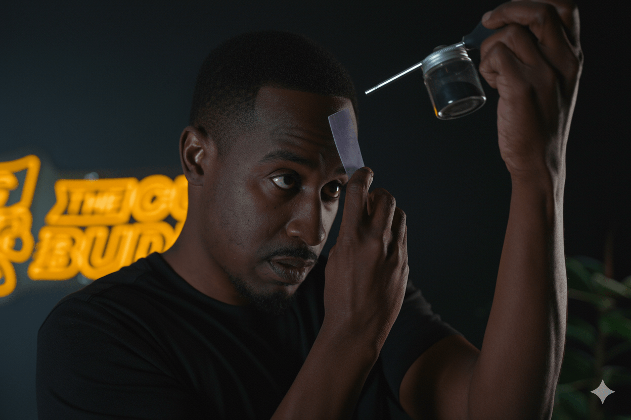 Action shot demonstrating the use of the enhancement stencil for professional-grade hairline detailing.