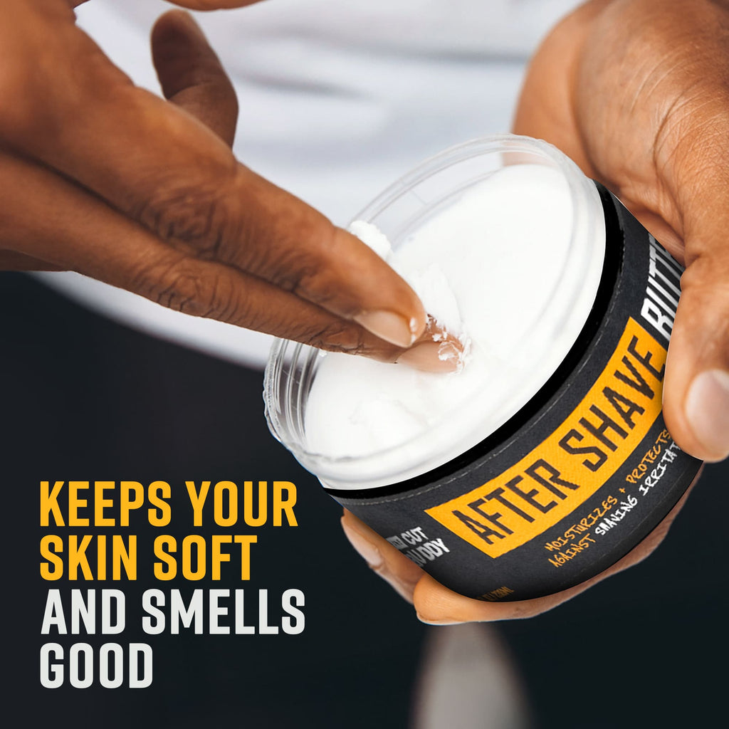 Close-up of the smooth texture of After Shave Butter, which keeps skin soft and smells good.