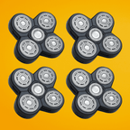 A value 4 pack of replacement 5-blade rotary shaving heads for The Cut Buddy Bald Buddy shaver, specifically designed for coarse and curly hair.