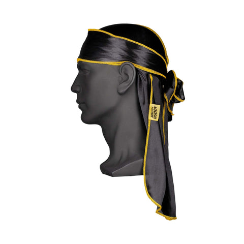 Nick Wavy Collection Satin Durag (Black Body Yellow Stitch