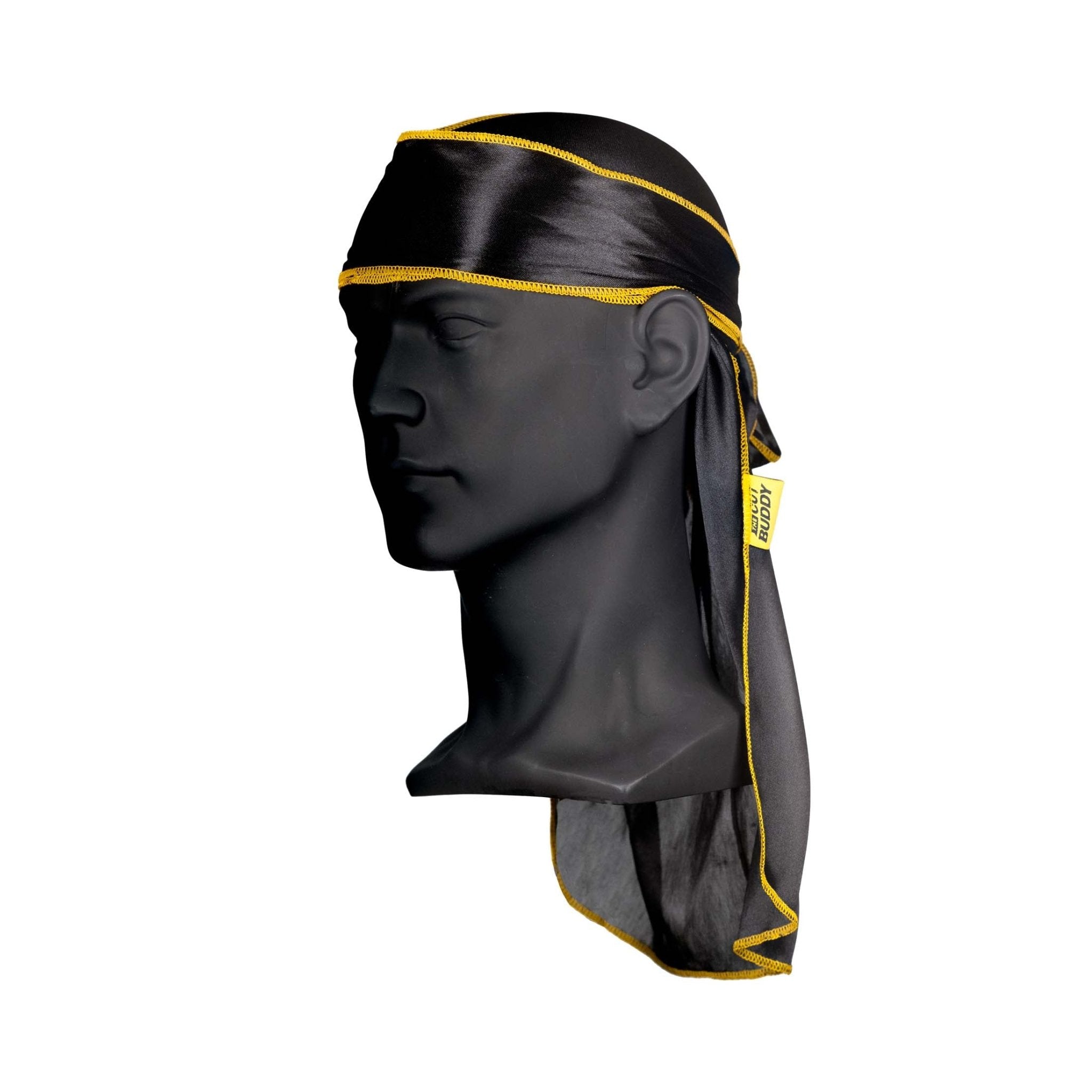 Nick Wavy Collection - Satin Durag (Black Body / Yellow Stitch) - The Cut Buddy-The Cut Buddy