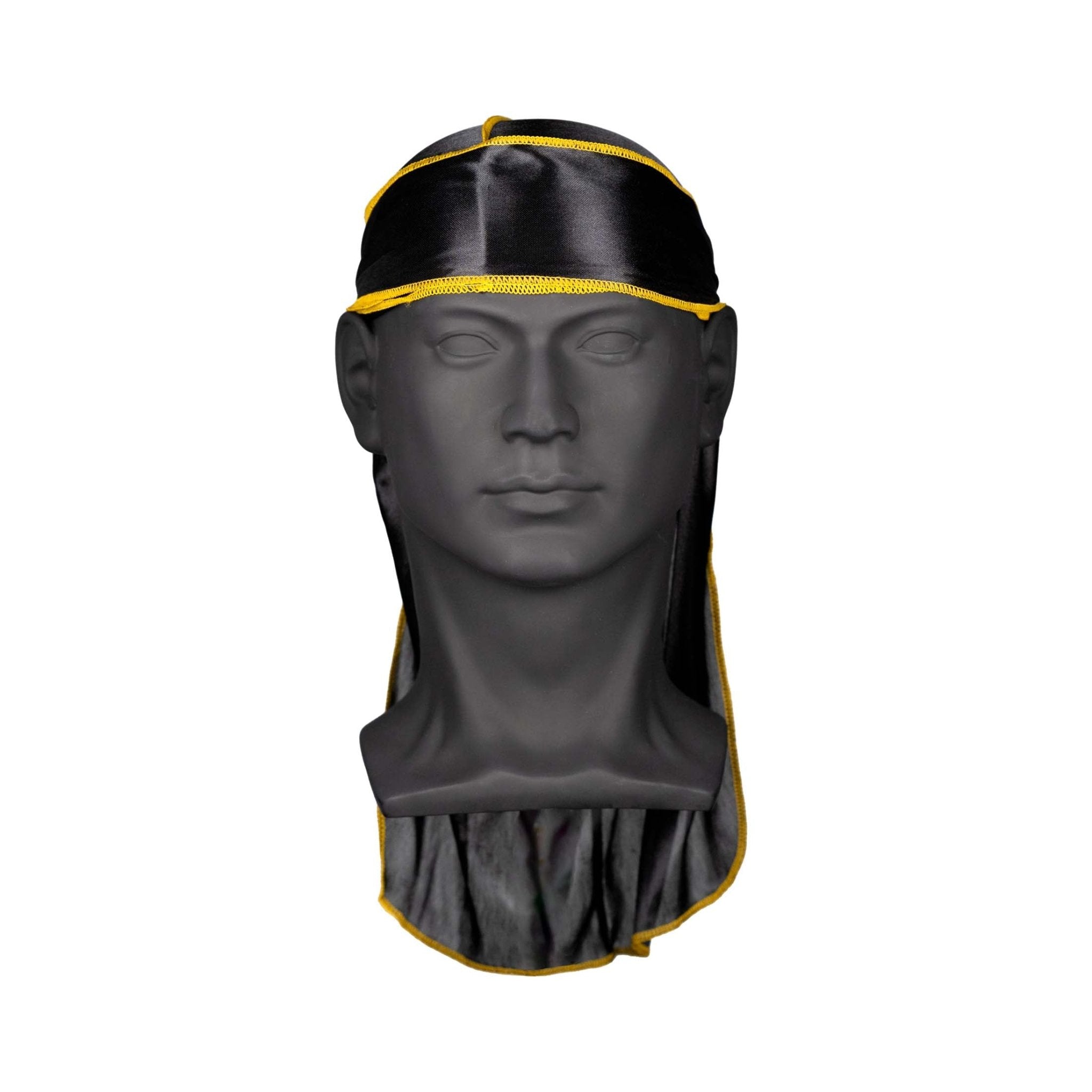 Nick Wavy Collection - Satin Durag (Black Body / Yellow Stitch) - The Cut Buddy-The Cut Buddy
